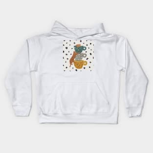Leopard with coffee cup Kids Hoodie
